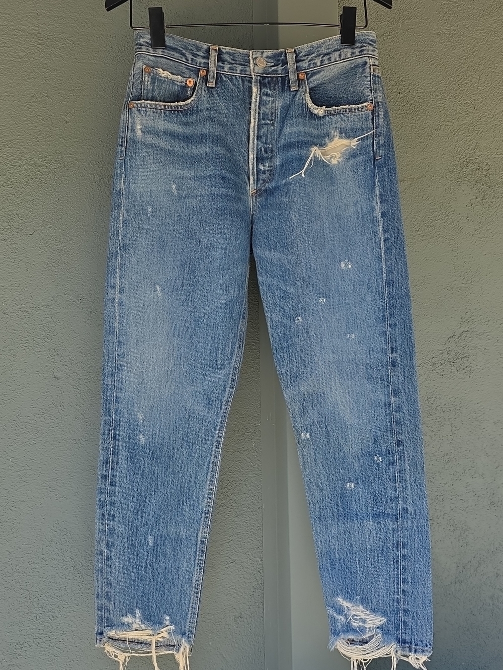 NWOT $228 AGOLDE SUPER DISTRESSED BLUE DENIM JEANS SIZE 27